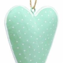 Appendino cuore metallo verde, bianco puntinato H11cm 6pz