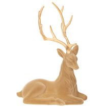 Prodotto Statuetta decorativa di un cervo sdraiato con corna, decorazione floccata, 58 cm