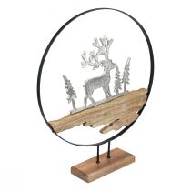 Supporto decorativo per anello decorativo cervo metallo legno argento Ø38 cm
