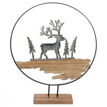 Supporto decorativo per anello decorativo cervo metallo legno argento Ø38 cm