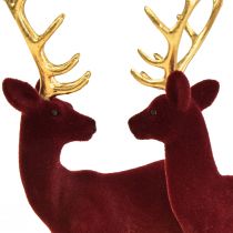 Cervo Deco Renna Bordeaux Vitello dorato floccato 20 cm Set di 2