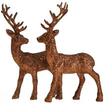 Figura decorativa cervo renna in rame glitterato vitello H20,5 cm set di 2