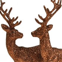 Figura decorativa cervo renna in rame glitterato vitello H20,5 cm set di 2
