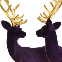 Cervo Deco Renna Viola Oro Vitello Floccato 20 cm Set di 2