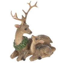 Prodotto Statuetta decorativa raffigurante una famiglia di cervi con la neve come decorazione invernale, 17 cm