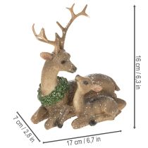 Prodotto Statuetta decorativa raffigurante una famiglia di cervi con la neve come decorazione invernale, 17 cm