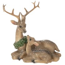 Prodotto Statuetta decorativa raffigurante una famiglia di cervi con la neve come decorazione invernale, 17 cm