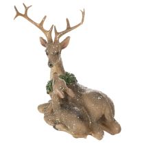 Prodotto Statuetta decorativa raffigurante una famiglia di cervi con la neve come decorazione invernale, 17 cm