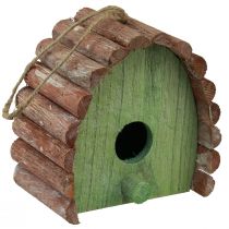 Prodotto Casetta per uccelli decorativa da appendere con tetto rotondo in legno verde marrone 16,5×10×17 cm