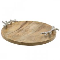 Vassoio in legno tondo con manico in corno vassoio decorativo rustico Ø39cm