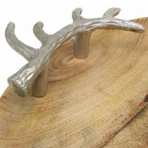 Vassoio in legno tondo con manico in corno vassoio decorativo rustico Ø39cm