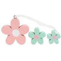 Prodotto Fiori in legno da appendere, decorazione cospargere rosa, verde 12pz