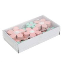 Prodotto Fiori in legno da appendere, decorazioni sparse rosa, verde 12 pz