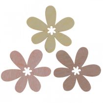 Fiori in legno decorazione sparsa fiori legno beige/giallo/rosa Ø4cm 72p