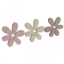 Fiori in legno decorazione sparsa fiori legno beige/giallo/rosa Ø4cm 72p