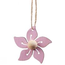 Prodotto Fiori in legno da appendere decorazione legno viola, rosa, bianco 4,5 cm 24 pz