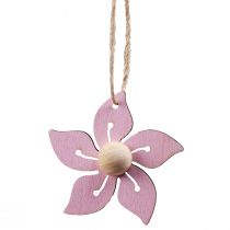 Prodotto Fiori in legno da appendere decorazione legno viola, rosa, bianco 4,5 cm 24 pezzi