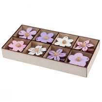Prodotto Fiori in legno da appendere decorazione legno viola, rosa, bianco 4,5 cm 24 pz