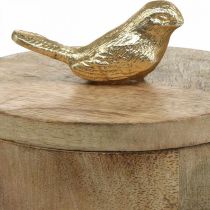 Prodotto Portagioie con uccellino, primavera, scatola decorativa in legno di mango, vero legno naturale, dorato H11cm Ø12cm