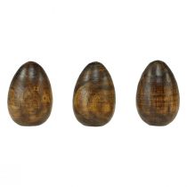 Prodotto Uova di legno Uova di Pasqua in legno di mango marrone H8cm 3 pezzi