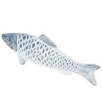 Prodotto Pesce in legno blu e bianco, decorazione a forma di pesce, farina di legno, 35 cm, 1 pezzo