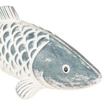 Prodotto Pesce in legno in blu bianco farina di legno L23cm/35cm Set di 2