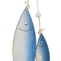 Prodotto Appendini decorativi per pesci in legno pesce blu bianco 11,5/20 cm set da 2