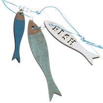 Prodotto Appendiabiti in legno a forma di pesce, blu, 36 cm, 4 pezzi
