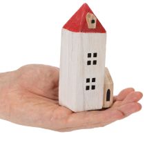 Prodotto Set di casette decorative in legno, rosse e bianche, decorazioni invernali multi-pezzo, 13 cm, 6 pezzi