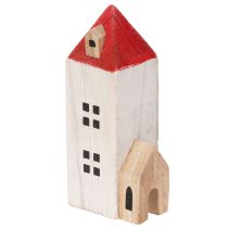 Prodotto Set di casette decorative in legno, rosse e bianche, decorazioni invernali multi-pezzo, 13 cm, 6 pezzi