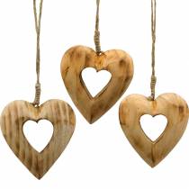 Ciondolo decorativo cuore, cuore in legno, San Valentino, ciondolo in legno, decorazione matrimonio 6 pezzi