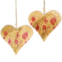 Prodotto Cuori in legno per fiori appesi rosa naturale H18cm 2 pezzi