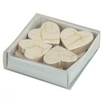 Prodotto Cuori in legno cuori decorativi oro bianco lucido craquelé 4,5 cm 8 pz