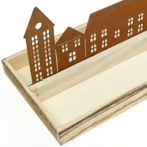 Prodotto Vassoio decorativo in legno rettangolare con case patinate 50×17 cm