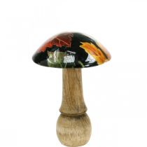 Deco in legno fungo foglie d&#39;autunno decorazione da tavola nero, multicolore Ø10cm H15cm