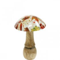 Decorazione a fungo in legno foglie autunnali bianco, decorazione da tavola a fungo colorato Ø10cm H15cm
