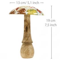 Prodotto Fungo in legno deco foglie autunnali bianche, decorazione autunnale colorata Ø13cm H19cm