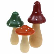 Toadstools decorativi in legno arancione, verde, rosso 6/8 / 10,5 cm 9 pezzi