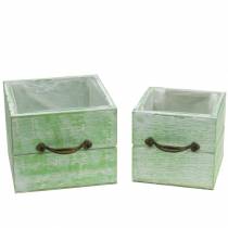 Prodotto Fioriera cassetto in legno verde chiaro 15x15/12x12cm set di 2