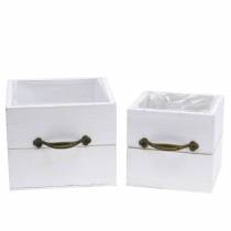 Prodotto Fioriera cassetto in legno bianco 15x15/12x12cm set di 2