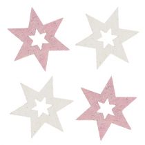 Stella in legno 3,5 cm rosa / bianca con glitter 72 pezzi