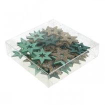 Prodotto Decorazione sparsa stella di legno verde, mix stella di Natale glitter 4 cm 72 pz