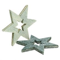 Prodotto Stelle in legno 4cm grigie con glitter 72 pezzi