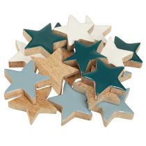 Prodotto Stelle in legno Decorazioni bianche, blu e turchesi 5cm 12pz