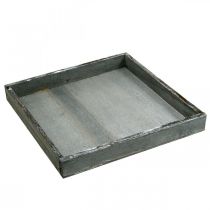 Vassoio in legno quadrato grigio, bianco decoro tavola Shabby Chic 24,5×24,5 cm