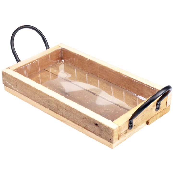 Vassoio in legno con manici vassoio decorativo nero naturale 30×17×5 cm