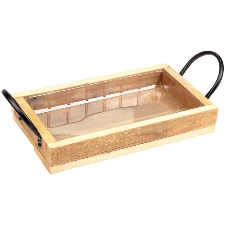Vassoio in legno con manici vassoio decorativo nero naturale 30×17×5 cm