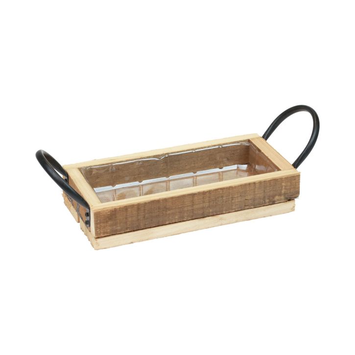 Vassoio in legno con manici vassoio decorativo nero naturale 25×12,5×5 cm