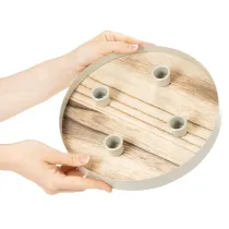 Prodotto Portacandele per quattro candele affusolate, vassoio rotondo in legno, 25 cm