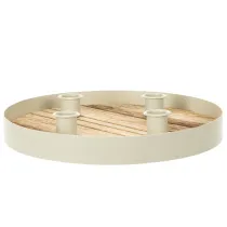 Prodotto Portacandele per quattro candele affusolate, vassoio rotondo in legno, 25 cm